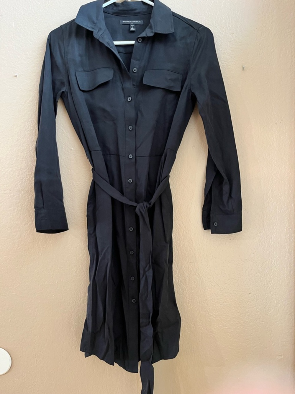 Banana Republic Black Long Sleeve Shirt Dress with Tie Waist